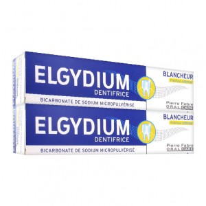 Elgydium Dentifrice Blancheur Fraîcheur Citron DUO soit 2 x 75 ml Dentifirce au bicarbonate micropulvérisé Gommage extra doux Nettoyage en profondeur 3577056014376