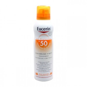 eucerin sun brume SPF50 transparent toucher sec 200 ml, pour peau sensible, non grasse et résistante à l'eau