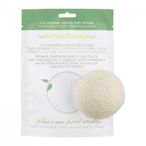 KonjacSponge Éponge Visage à l'Argile Verte Minérale En fibres végétales 100% naturelles Nutri-réparatrice pour les peaux grasses et mixtes