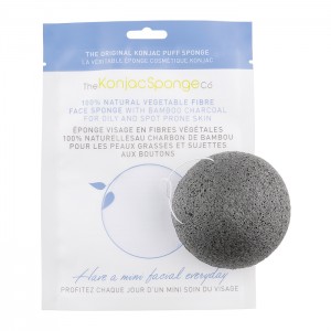 KonjacSponge Éponge Visage au Charbon de Bambou En fibres végétales 100% naturelles Pour les peaux grasses et sujettes aux boutons