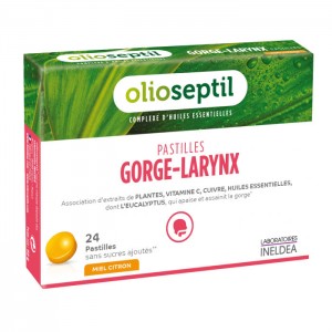 Olioseptil Pastilles Gorge - Laynx Miel Citron 24 Pastilles Sans sucre ajoutés Apaise et assainit la gorge Aux huiles essentielles et extrait de plantes