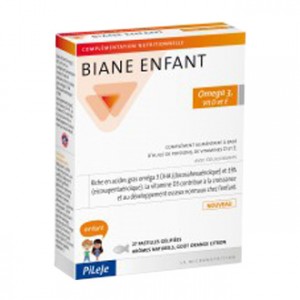 Pileje Biane Enfant - Omega 3, Vit D et E - Goût Orange Citron - 27 Pastilles Aide à la croissance et au bon développement osseux chez l'enfant A partir de 3 ans 3401560159837