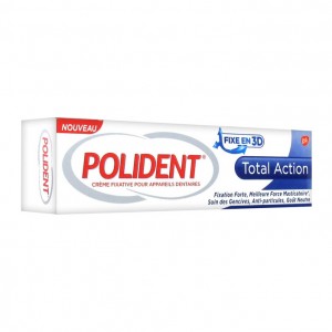 Polident Crème Fixative Total Action 40gr Fixation forte Meilleure force masticatoire Soin des gencives Anti-particules Goût neutre 5054563003386