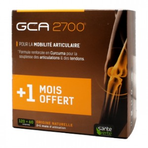 Santé Verte GCA 2700 120 Comprimés + 60 OFFERTS soit 1 MOIS OFFERT Pour la mobilité articulaire Formule renforcée en curcuma pour la souplesse des articulations et des tendons