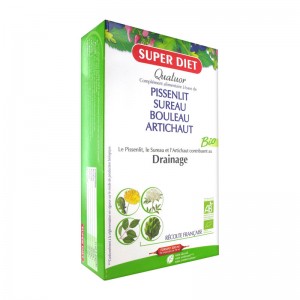 Super Diet Quatuor Bio Drainage - 20 Ampoules Pissenlit Sureau Bouleau Artichaut BIO