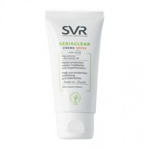 SVR Sebiaclear - Crème SPF50 50 ml Haute protection solaire matifiante Anti-imperfections Peaux grasses à imperfections Sans paraben