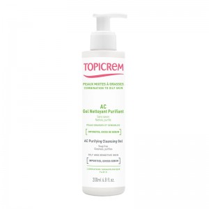 Topicrem AC - Gel Nettoyant Purifiant - 200 ml Sans savon Nettoie et purifie Peaux grasses et sensibles Impuretés, excès de sébum Sans paraben