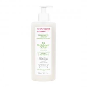 Topicrem AC - Gel Nettoyant Purifiant - 500 ml Sans savon Nettoie et purifie Peaux grasses et sensibles Impuretés, excès de sébum Sans paraben 3700281703054