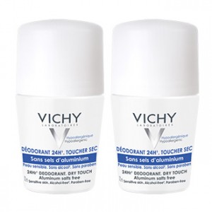 Vichy Déodorant 24H Toucher Sec Roll-on DUO 2x50 ml Sans sels d'aluminium Pour peau sensible Sans alcool et sans paraben