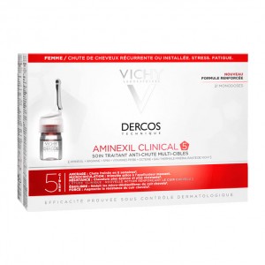 Vichy Dercos - Aminexil Clinical 5 Femme - 21 Monodoses Formule renforcée Femme Chute de cheveux récurrente ou installée, stress, fatigue 3337875522786